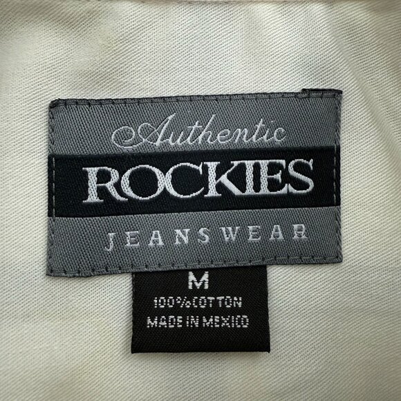 Rockies Shirt Womens M Western Plaid Tan‎ Navy Button Up Long Sleeve Cowgirl NWT - Picture 3 of 8